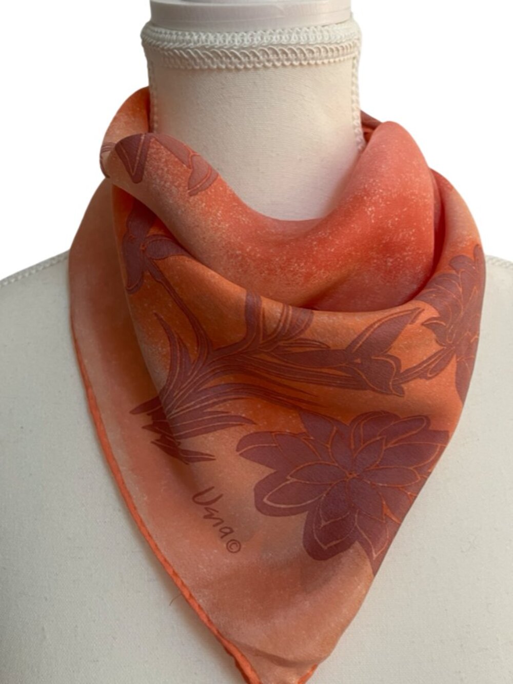 Vintage Vera Floral Silk Feel Scarf 20x20 Orange Peach Square